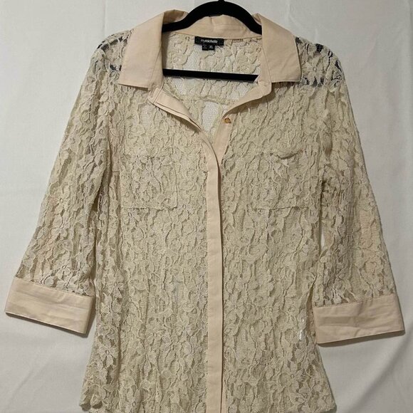 My Michelle Beige Lace Button Down Blouse - Picture 1 of 4